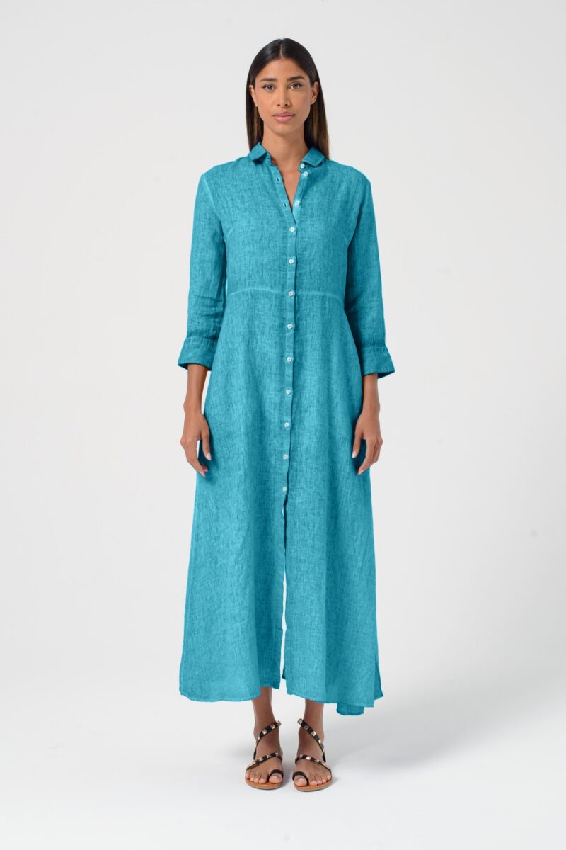 areese Brooke Leinen-Kleid „Nettuno“ – Sommerliches Damen Shirtdress in Blau