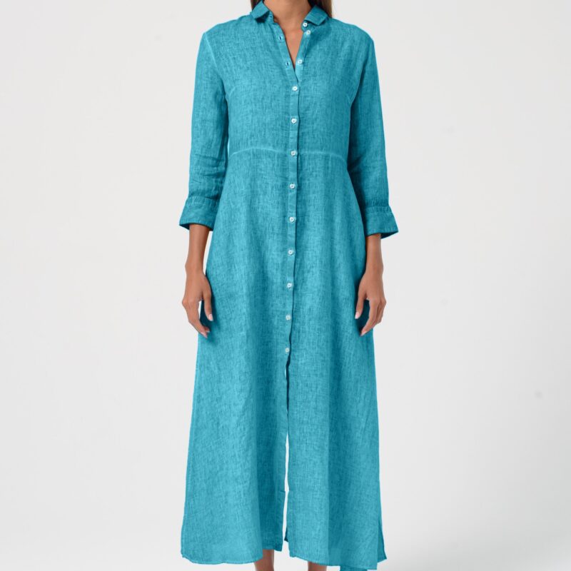 areese Brooke Leinen-Kleid „Nettuno“ – Sommerliches Damen Shirtdress in Blau